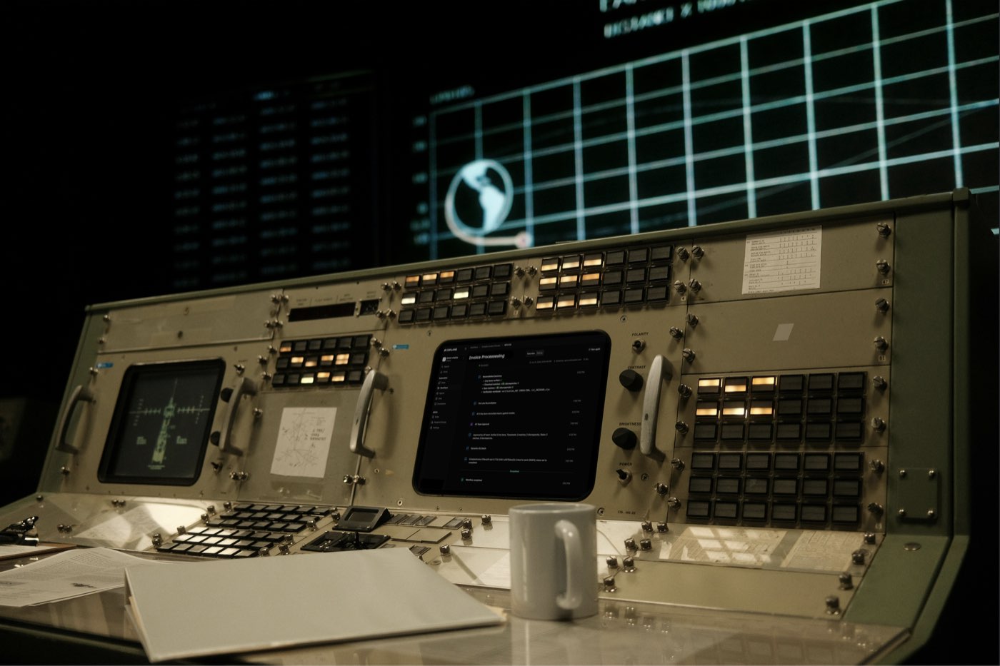 A mission-control console running a CoPlane invoice-processing workflow