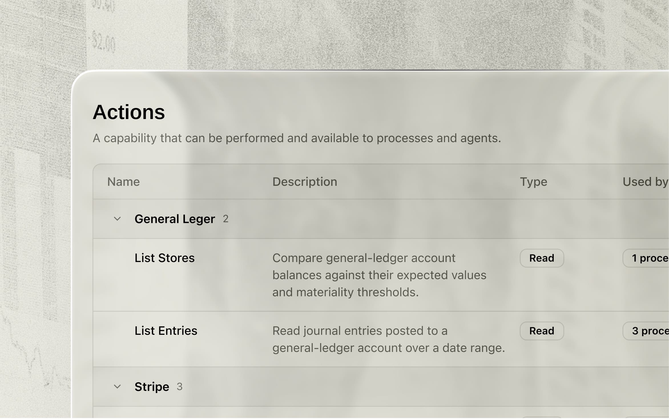 CoPlane actions for reading general-ledger entries and connecting business systems.