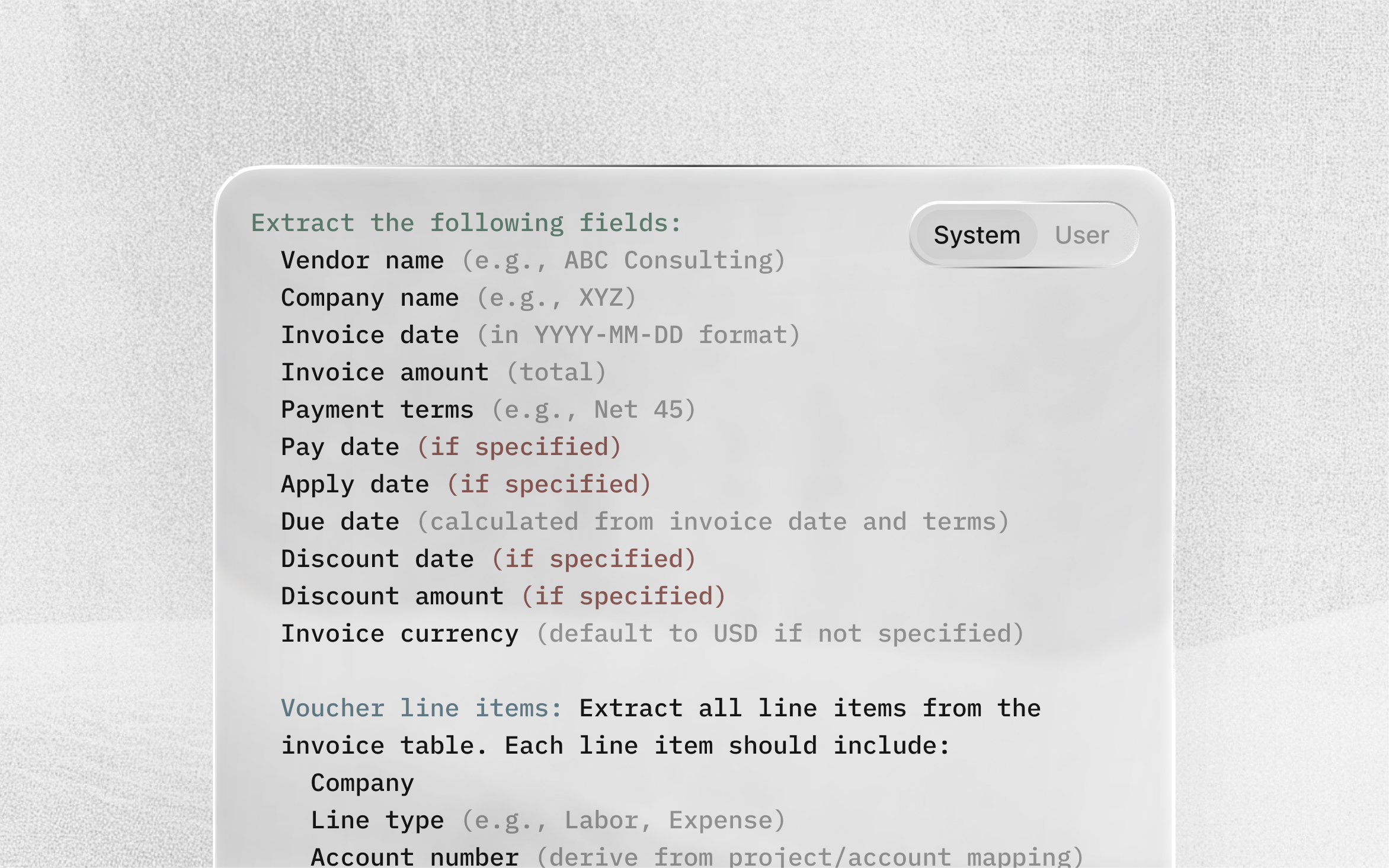 Agent instructions for extracting vendor, invoice, and payment details.