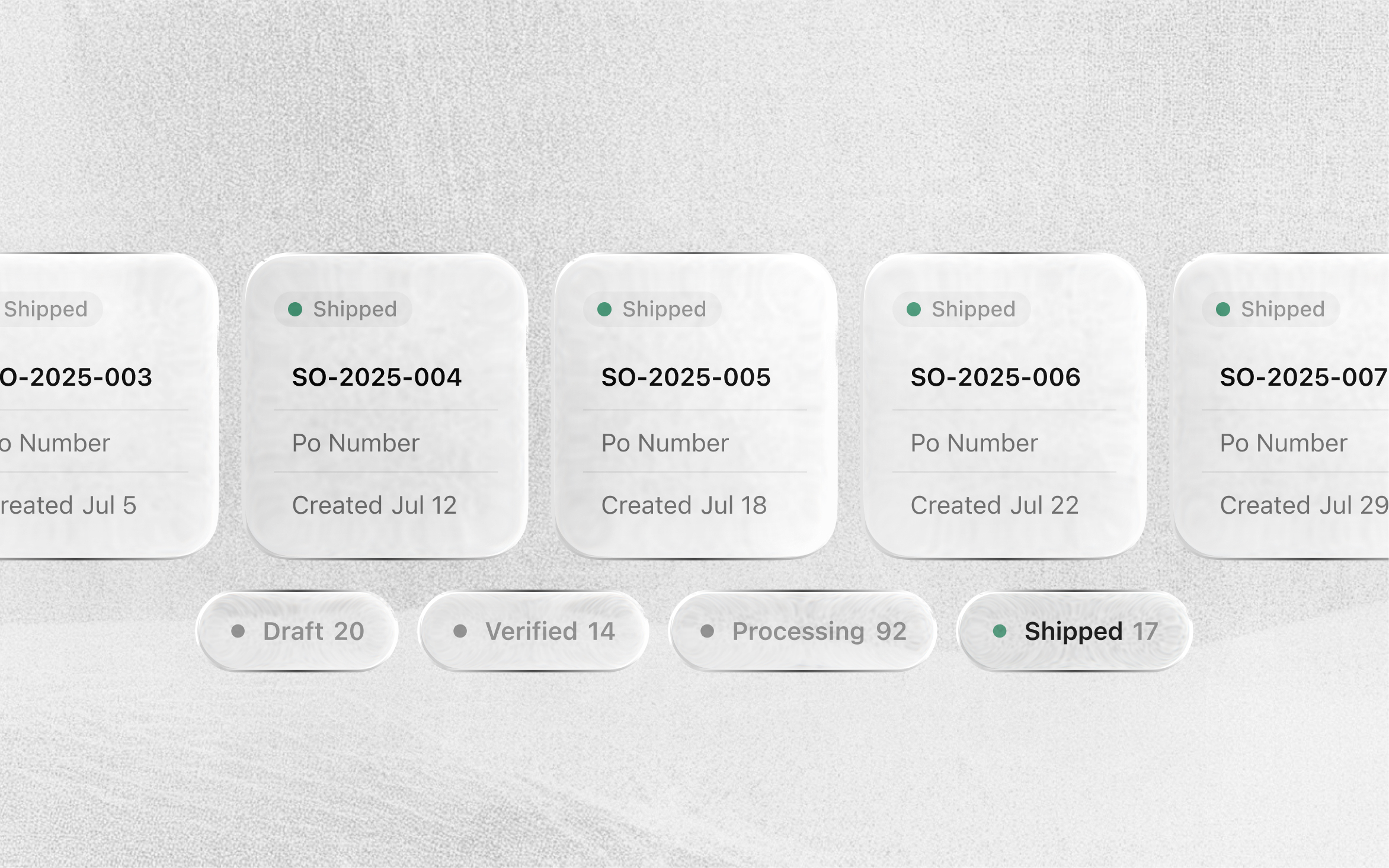 Sales orders organized by draft, verified, processing, and shipped status.